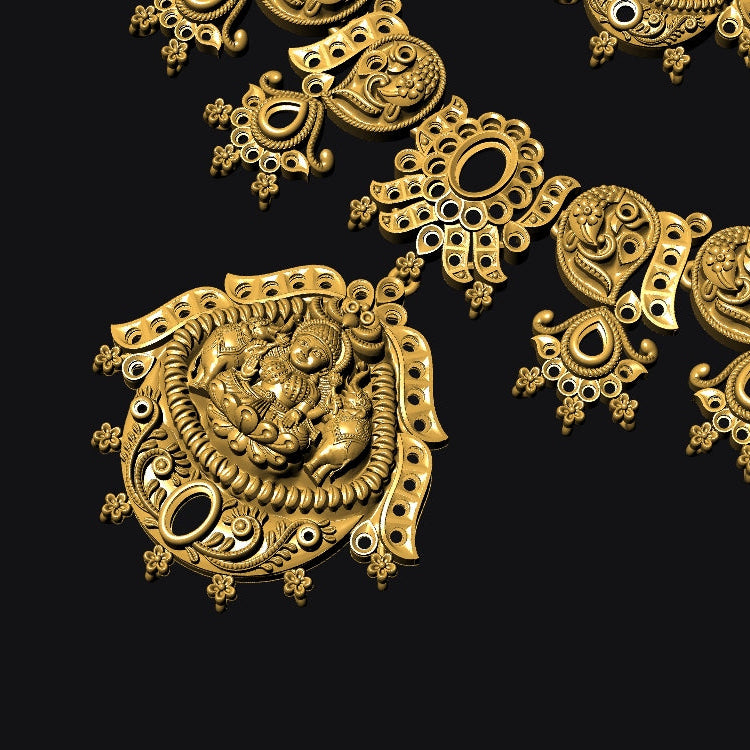 Traditional Goddess Lakshmi Temple Jewellery Set No.3 Nakshi Necklace with Matching Earrings