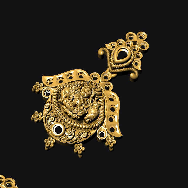 Traditional Goddess Lakshmi Temple Jewellery Set No.3 Nakshi Necklace with Matching Earrings
