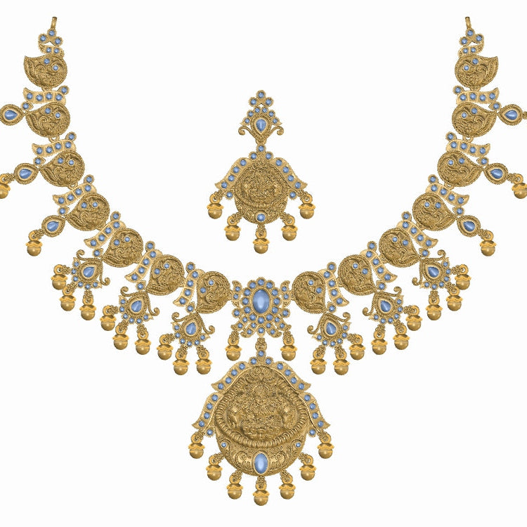Traditional Goddess Lakshmi Temple Jewellery Set No.3 Nakshi Necklace with Matching Earrings
