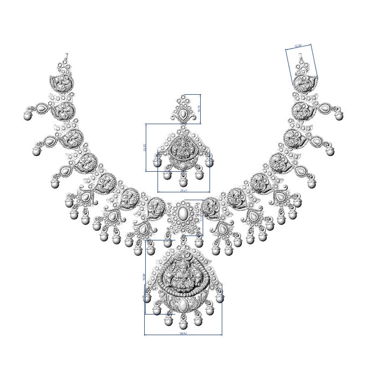 Traditional Goddess Lakshmi Temple Jewellery Set No.3 Nakshi Necklace with Matching Earrings
