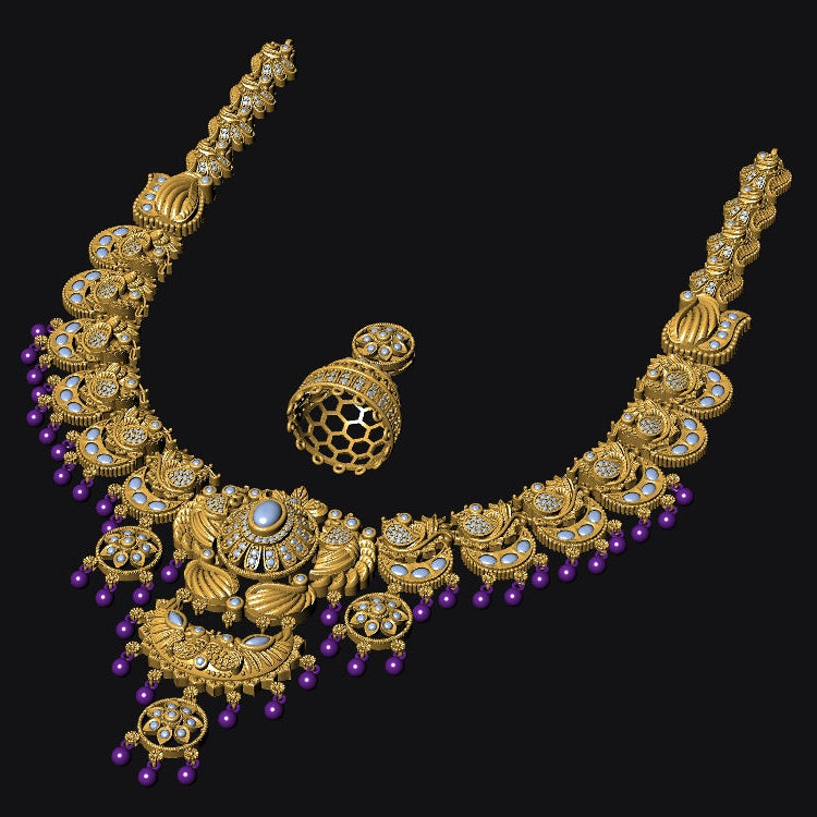 Traditional Temple Set Nakshi Necklace with Matching Jhumka