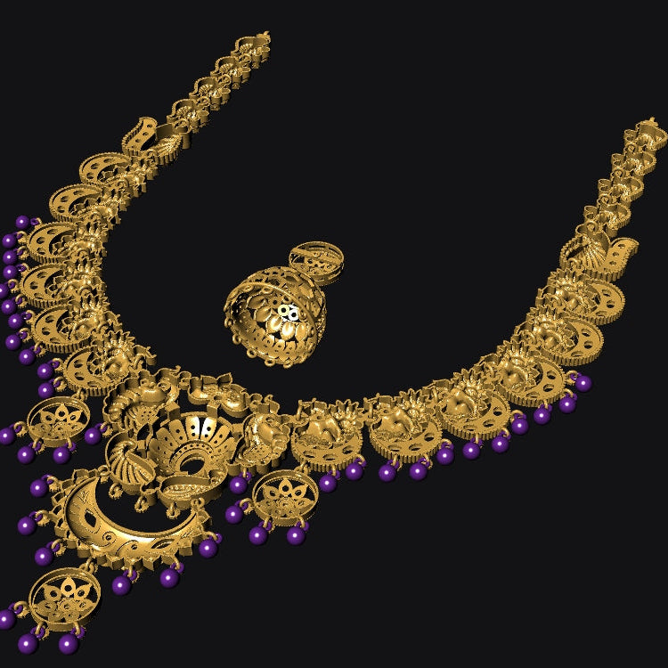 Traditional Temple Set Nakshi Necklace with Matching Jhumka