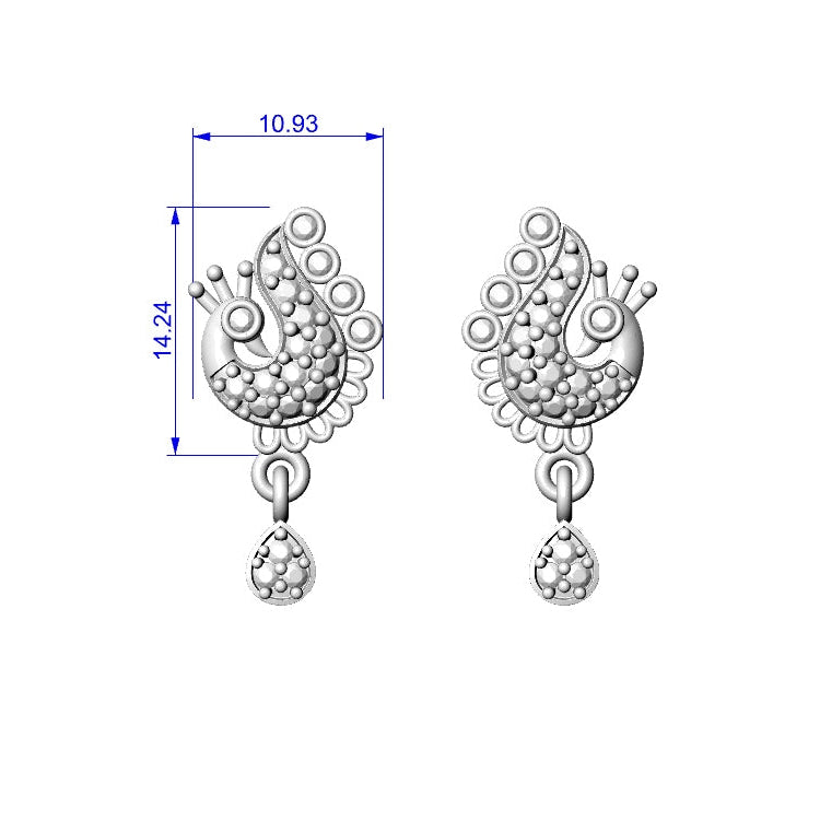 Silver earrings with intricate designs on a white background