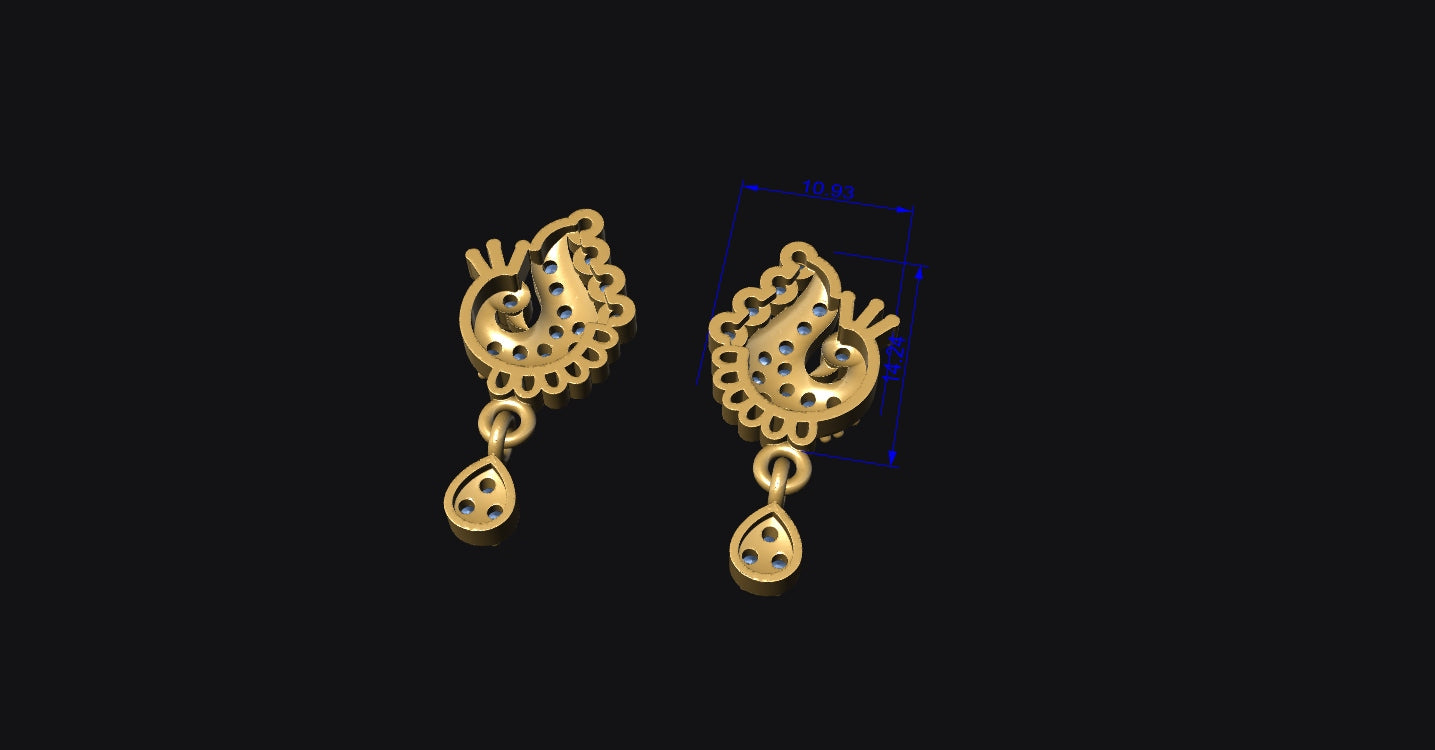 Mayur Earrings 3D Printable Jewelry STL File