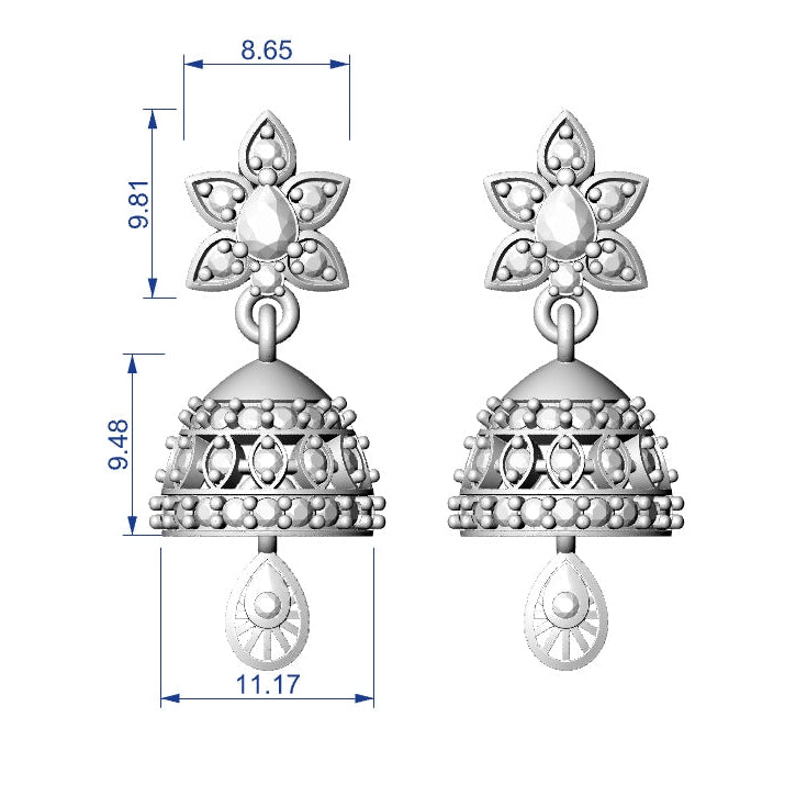 Jhumka 6 STL File with Push Setting Premium Jewelry CAD Design