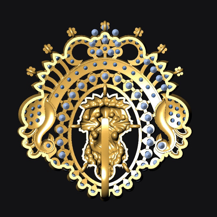 Gold and silver lion emblem with intricate design on a black background