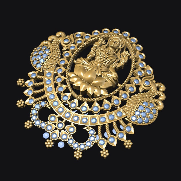 Gold jewelry piece with intricate design on a black background