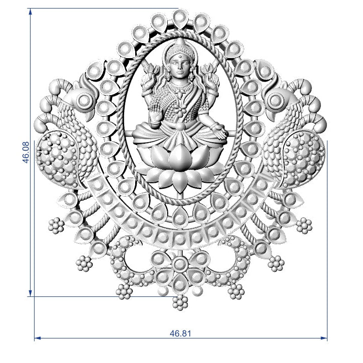Black and white line drawing of a decorative item with intricate patterns and measurements.