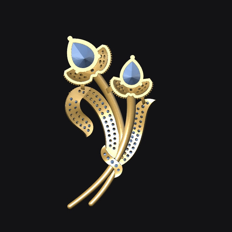 Gold brooch with blue gemstones on a black background