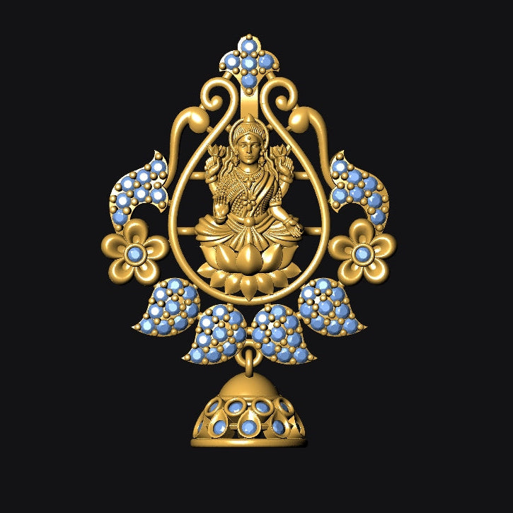 Gold pendant with blue gemstones on a black background