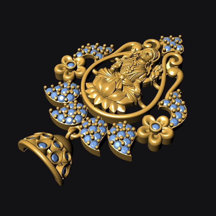Gold brooch with blue gemstones on a black background