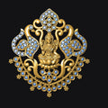 Decorative gold and blue pendant on a black background