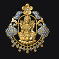 Gold pendant with blue gemstones on a black background