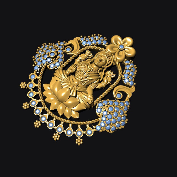 Gold brooch with intricate design on a black background