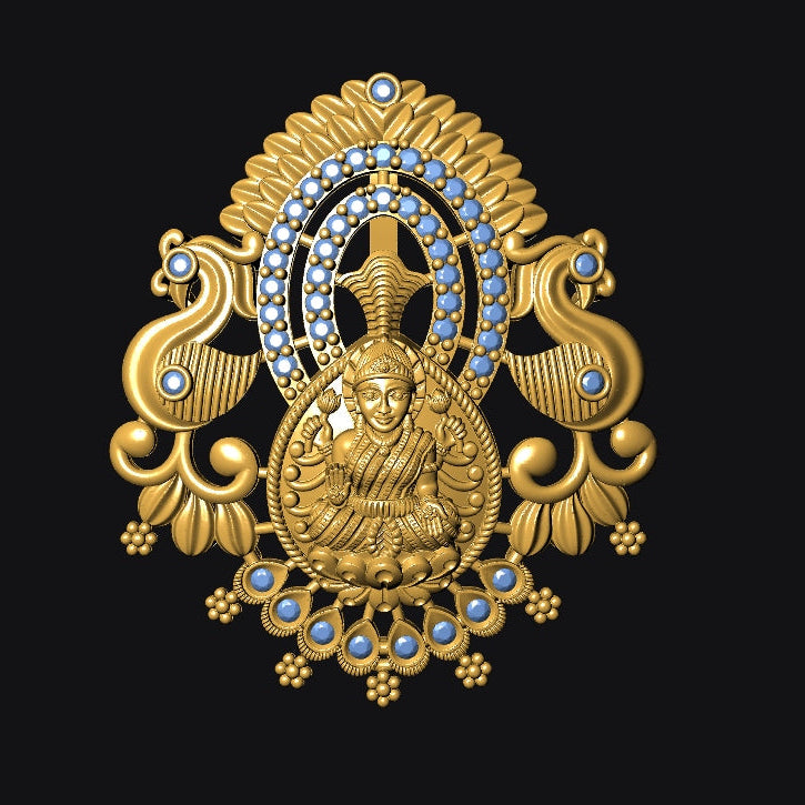 Gold decorative item with intricate design on a black background