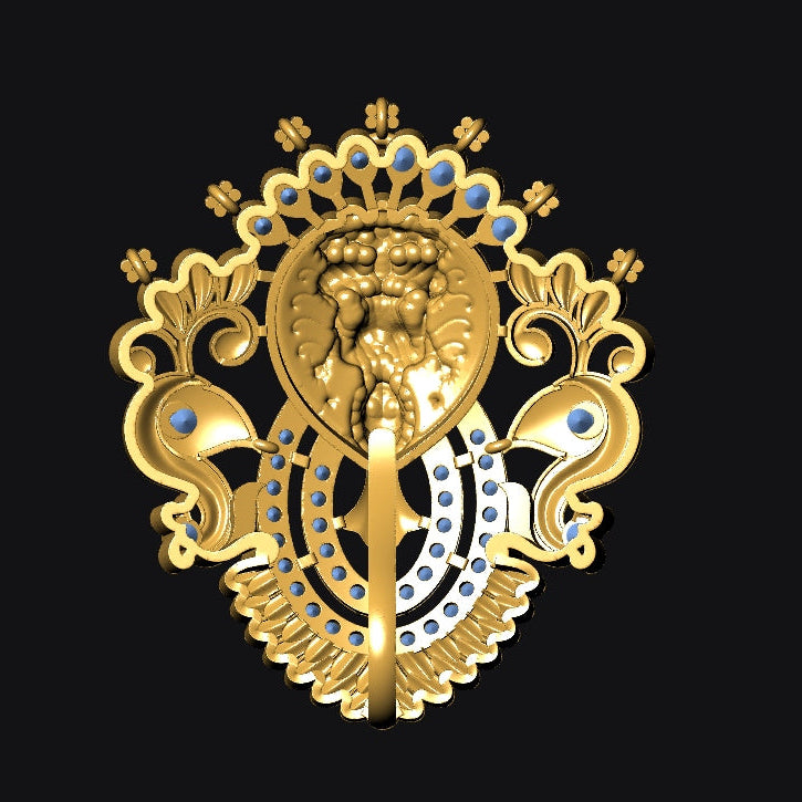 Gold emblem with intricate design on a black background