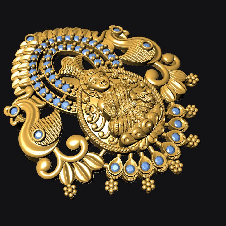 Gold brooch with blue gemstones on a black background