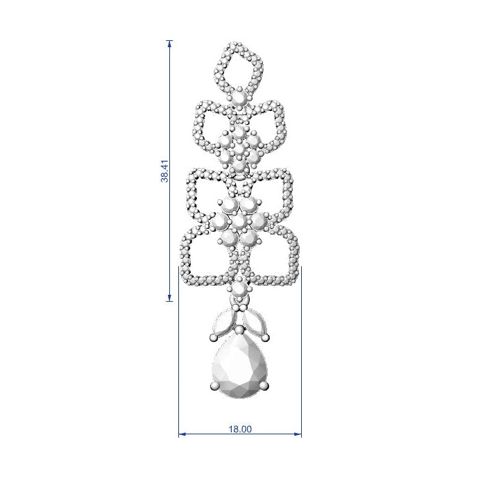Silver bracelet with teardrop charm and measurements on a white background