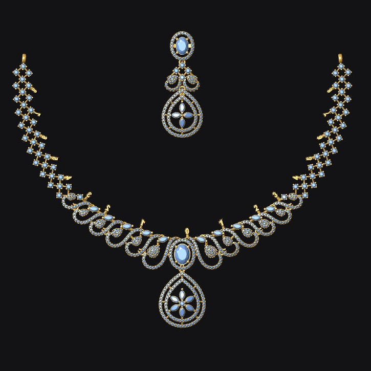 Jewelry set with necklace and earrings on a black background