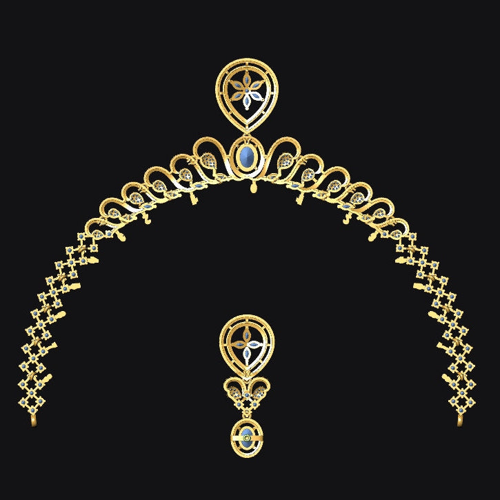 Gold necklace with intricate design on a black background