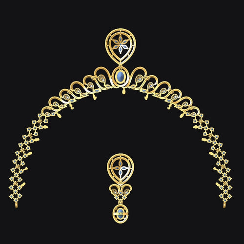 Gold necklace with intricate design on a black background