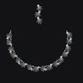 Necklace and earrings set on a black background