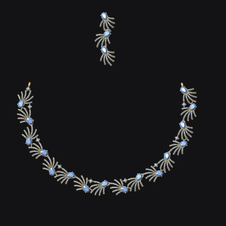 Necklace and earrings set on a black background