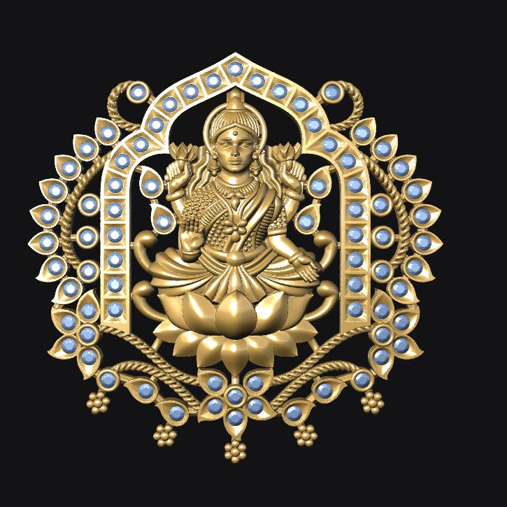 Laxmi Pendant 6 STL File – Traditional Hindu Goddess Design