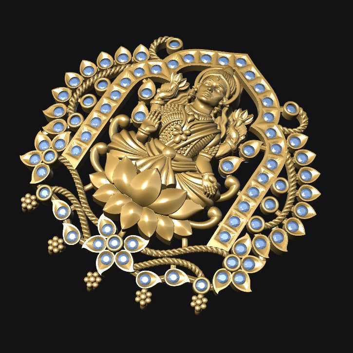 Laxmi Pendant 6 STL File – Traditional Hindu Goddess Design