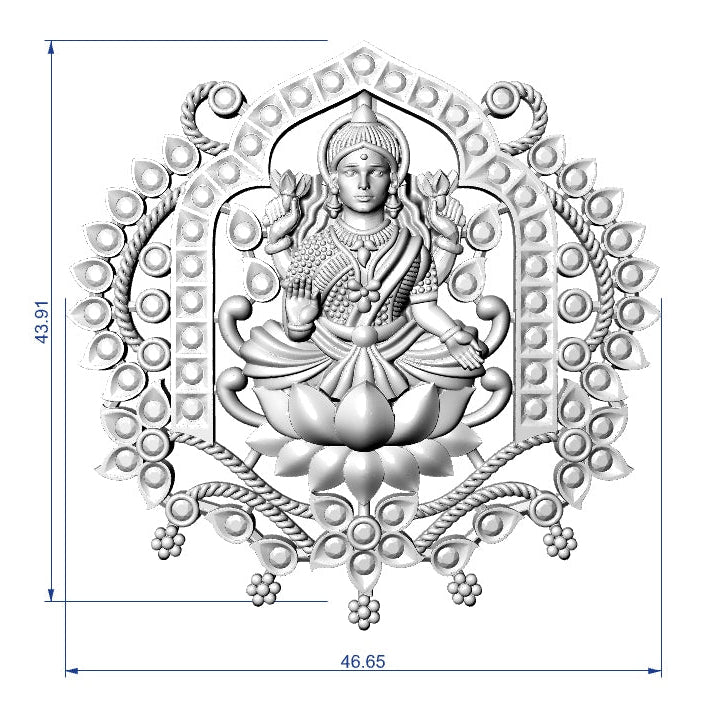 Laxmi Pendant 6 STL File – Traditional Hindu Goddess Design