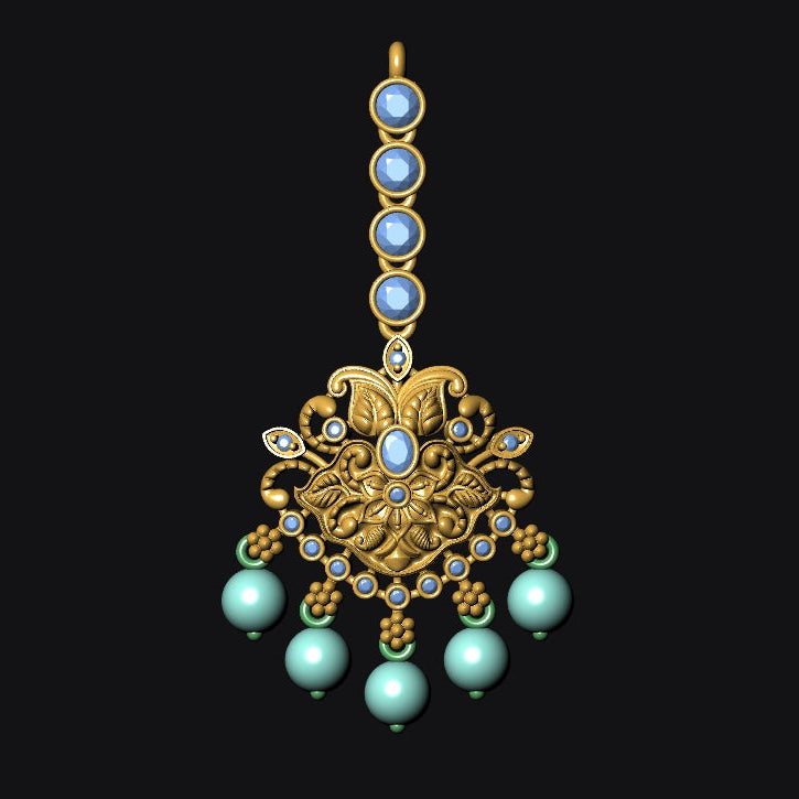 Gold pendant with turquoise stones on a black background