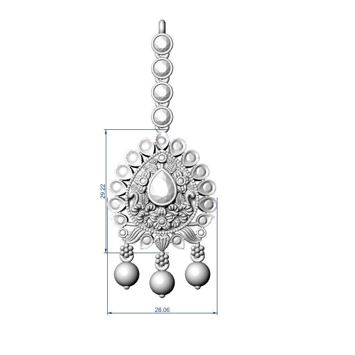 Silver jewelry piece with beads on a white background