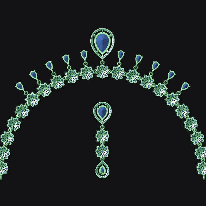 Elegant diamond tiara with emerald accents on a black background