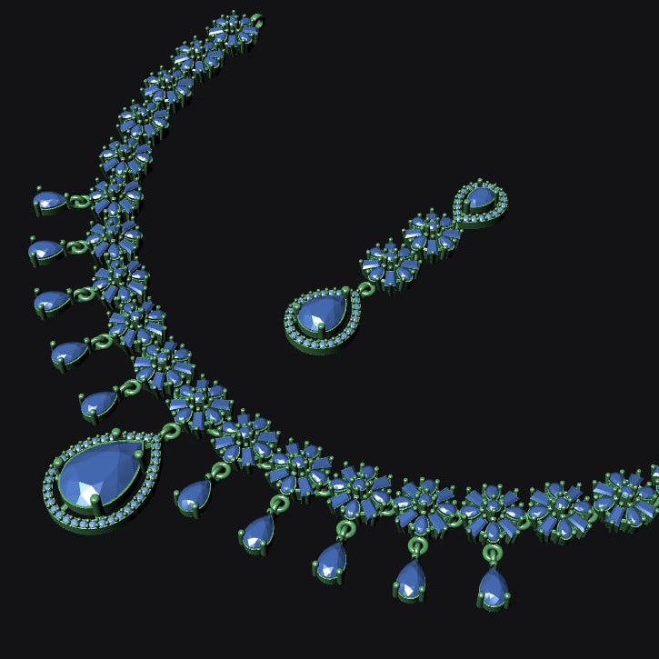 Jewelry necklace with blue stones on a black background