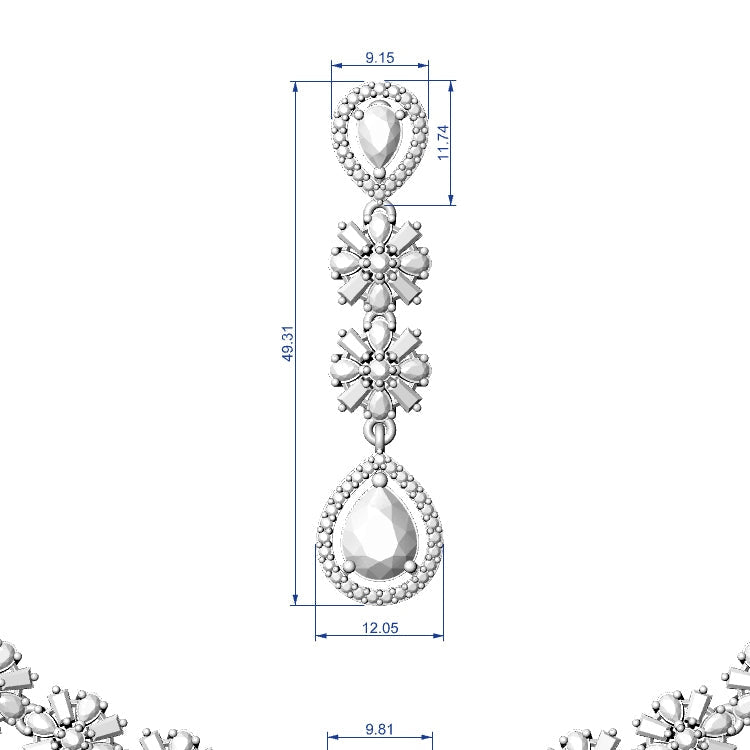 Jewelry set with necklace and earrings on a white background