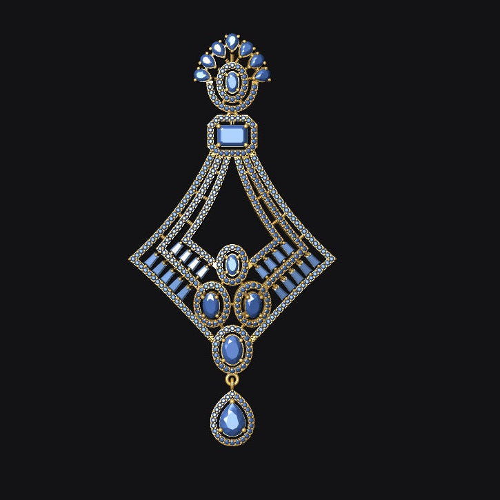 Decorative pendant with blue gemstones on a black background