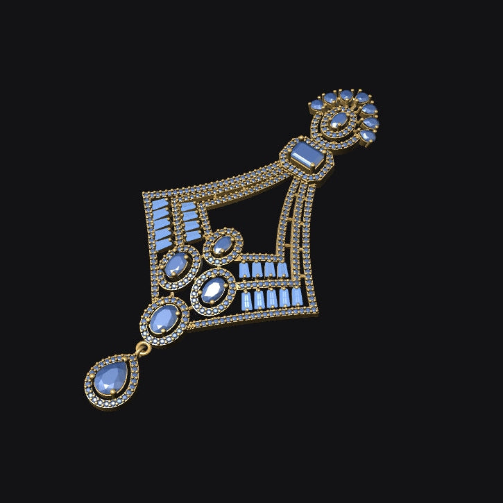 Decorative brooch with gemstones on a black background