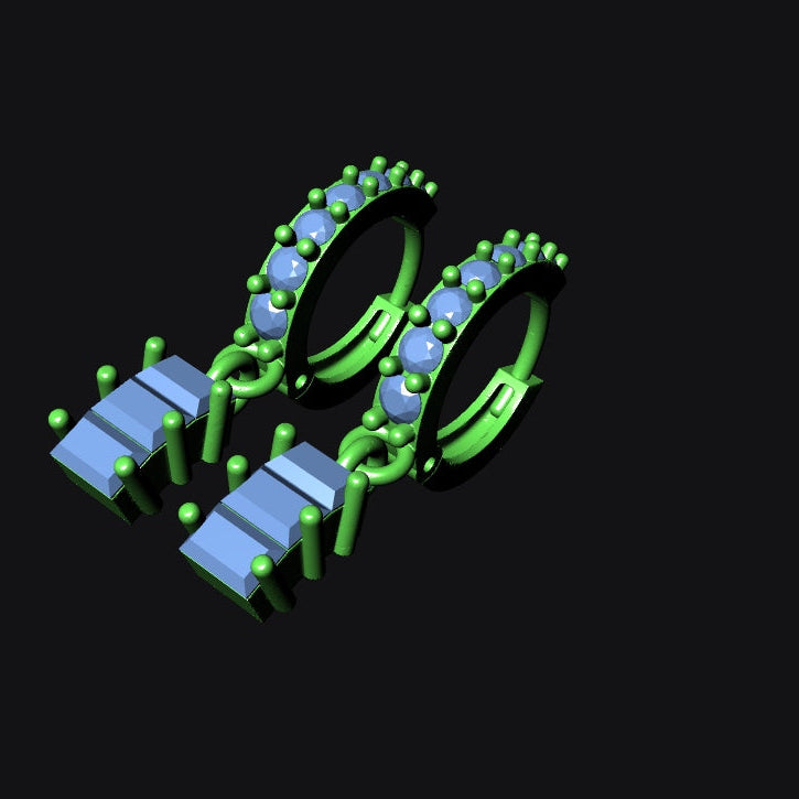 Pair of green hoop earrings on a black background