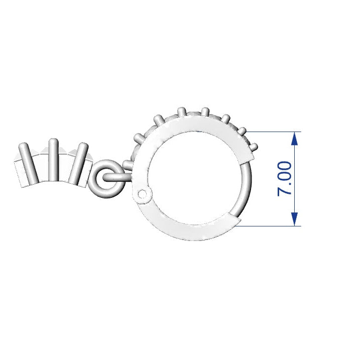 Metallic ring with measurement details on a white background