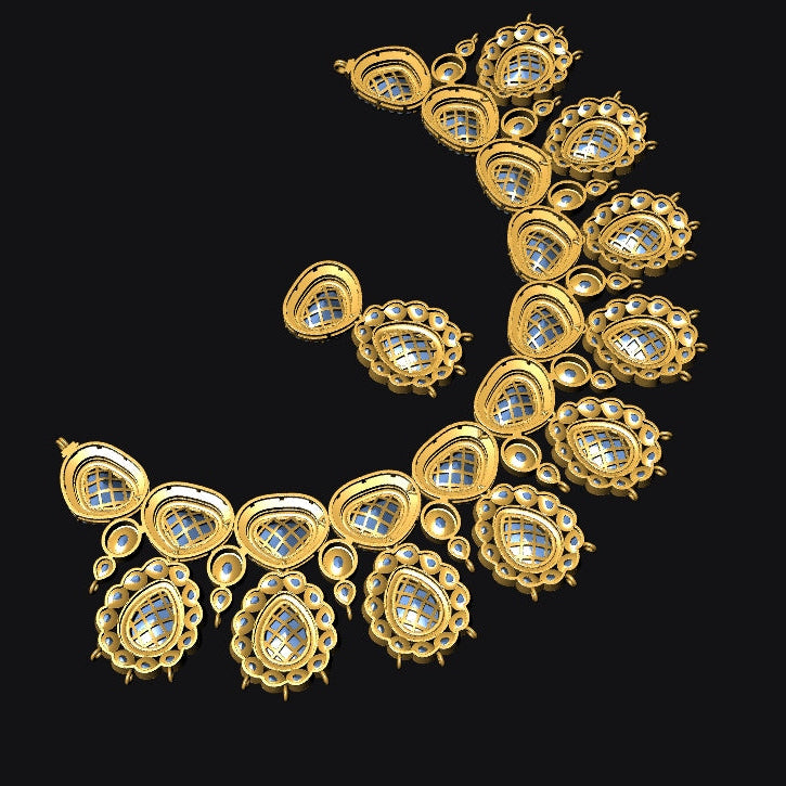 Gold necklace with gemstones on a black background