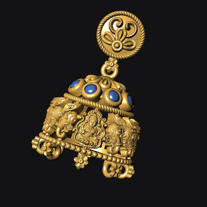 Gold pendant with blue stones on a black background
