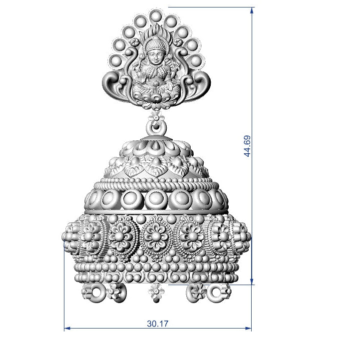 Traditional Goddess Lakshmi Temple Jewellery Set No.5 Nakshi Necklace with Matching Earrings STL File Digital Download