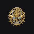 Gold and diamond brooch on a black background