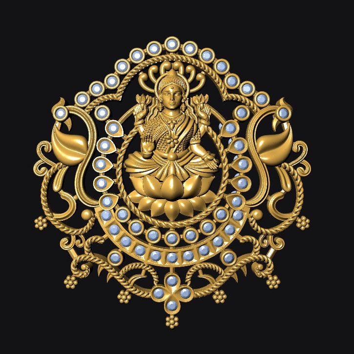 Laxmi Pendant No.8 STL File – Traditional Hindu Goddess Design | Digital Download