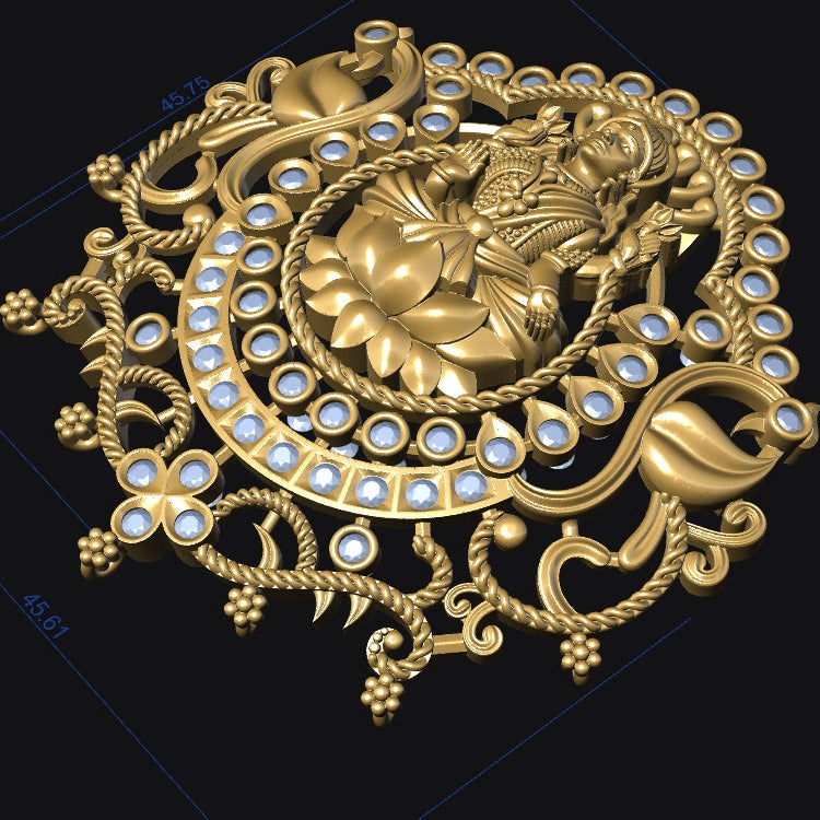 Laxmi Pendant No.8 STL File – Traditional Hindu Goddess Design | Digital Download
