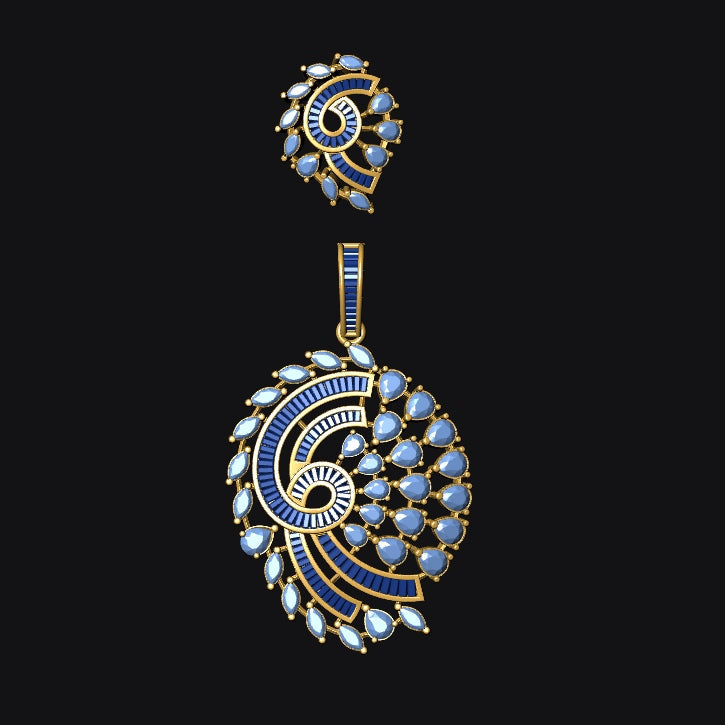 Pendant & Earring Set STL File – American Diamond Push Setting No.5 Digital Download