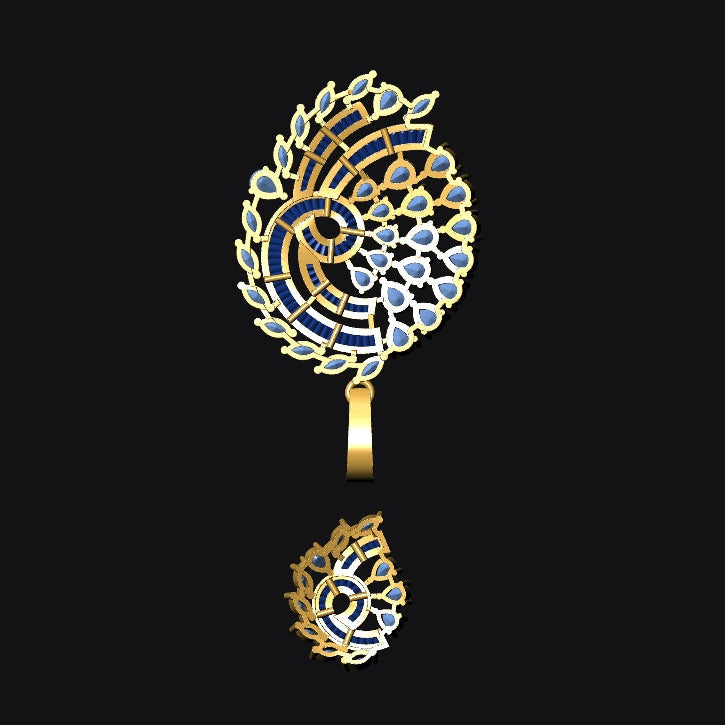 Pendant & Earring Set STL File – American Diamond Push Setting No.5 Digital Download
