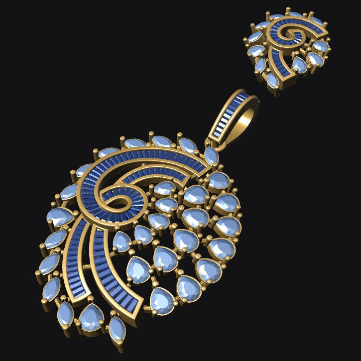 Pendant & Earring Set STL File – American Diamond Push Setting No.5 Digital Download