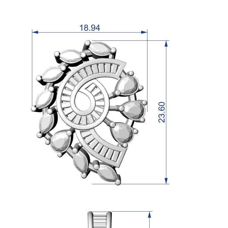 Pendant & Earring Set STL File – American Diamond Push Setting No.5 Digital Download