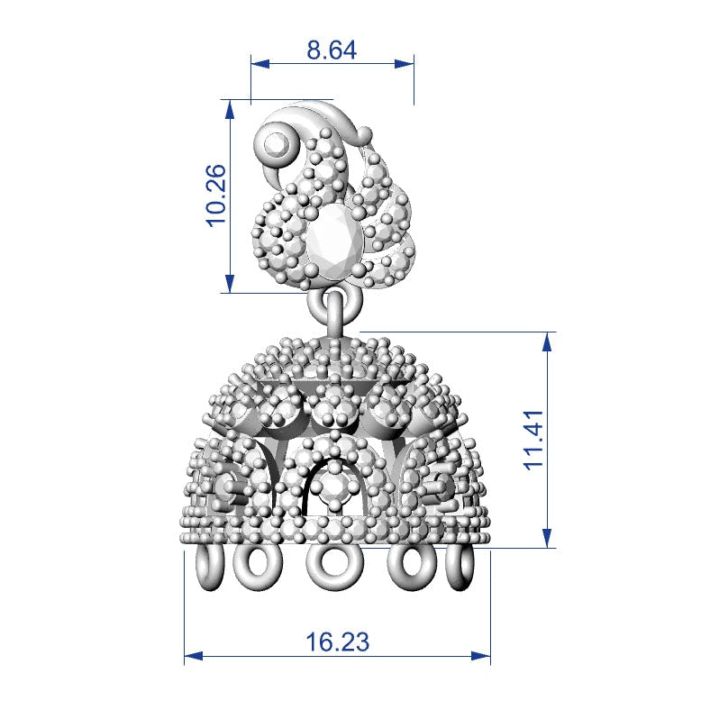 Jhumka 7 STL File with Push Setting Premium Jewelry CAD Design Digital Download